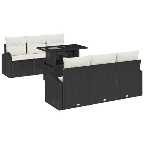 Set Divano da Giardino  7 Pezzi con Cuscini Rattan Polietilene Nero, Divano da Giardino  per 2 Persone con Ripostiglio e Cuscini Rattan Polietilene Nero - Foto 1