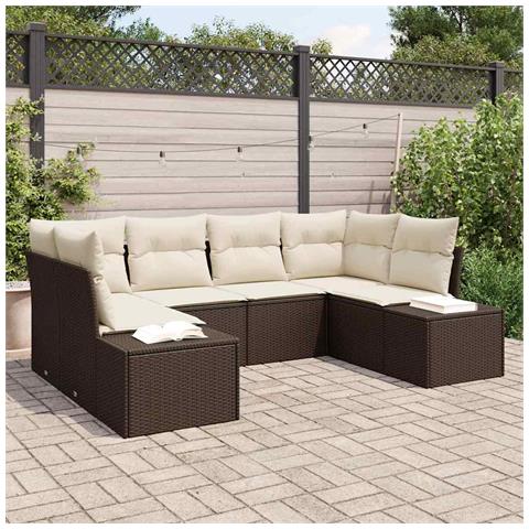 Set divano da giardino 6 pezzi con cuscini Rattan marrone - Foto 2