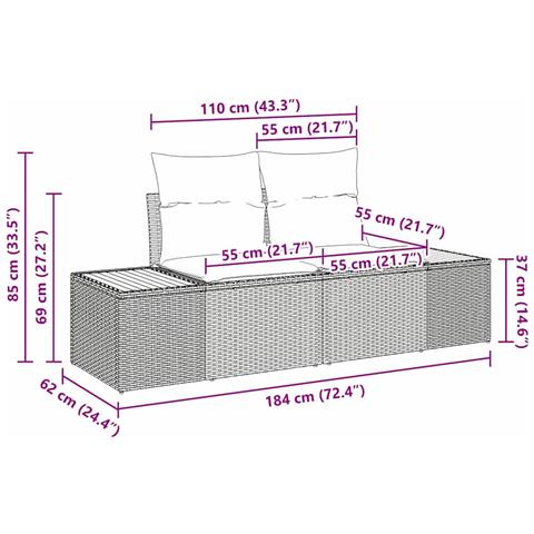 Set Divano da Giardino a 7 Pezzi con Cuscini Beige Rattan Polietilene Acacia - Foto 9