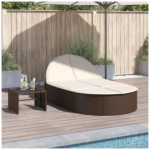 Lettino Prendisole con Cuscini Marrone in Polyrattan - Foto 2