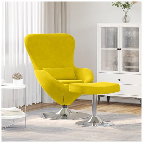 Poltrona a Uovo  con Poggiapiedi in Velluto Giallo - Foto 2