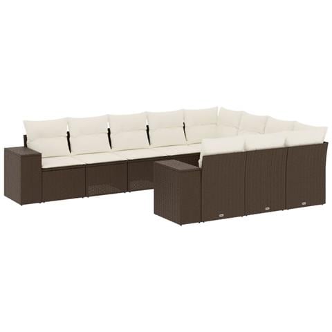 Set Divani da Giardino 10pz con Cuscini in Polyrattan Marrone - Foto 1