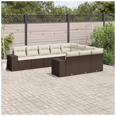Set Divani da Giardino 10pz con Cuscini in Polyrattan Marrone - Foto 2