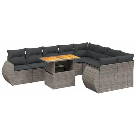 Set Divano da Giardino 10 pz con Cuscini Grigio in Polyrattan - Foto 1