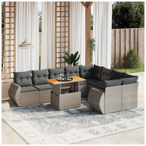 Set Divano da Giardino 10 pz con Cuscini Grigio in Polyrattan - Foto 2