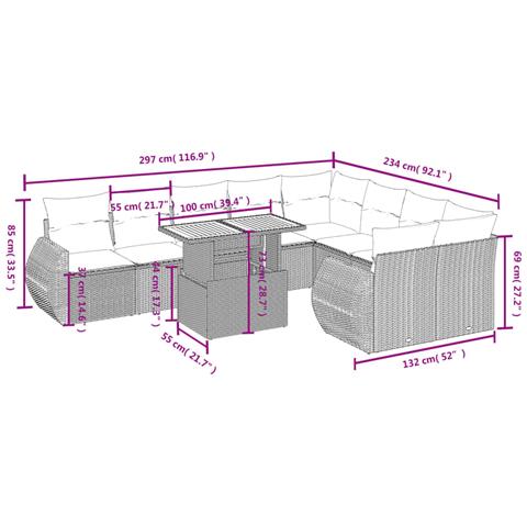 Set Divano da Giardino 10 pz con Cuscini Grigio in Polyrattan - Foto 3