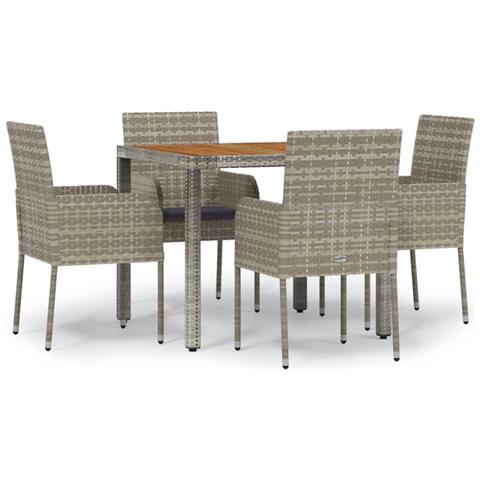 Set da Pranzo da Giardino 5 pz con Cuscini in Polyrattan Grigio - Foto 1