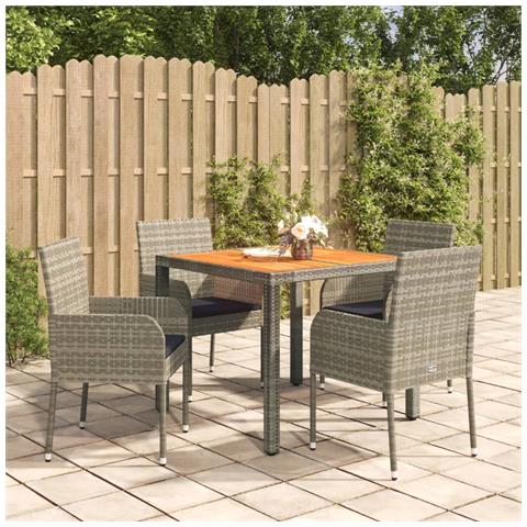 Set da Pranzo da Giardino 5 pz con Cuscini in Polyrattan Grigio - Foto 2