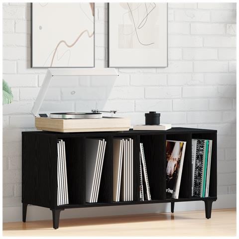 Mobile per Vinili Rovere Nera - 100x38x48 cm in Legno Ingegnerizzato - Foto 2