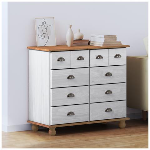 Cassettiera 'ASKIM'Bianca 91x40x79 cm in Legno Massello di Pino - Foto 2