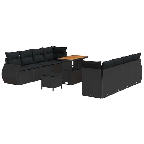 Set Divano da Giardino 11 pcs Nero Poly Rattan - Foto 1