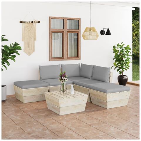 Lusso Casadino -  Set Divani Da Giardino Su Pallet 6 Pz Con Cuscini Legno Abete - Foto 8