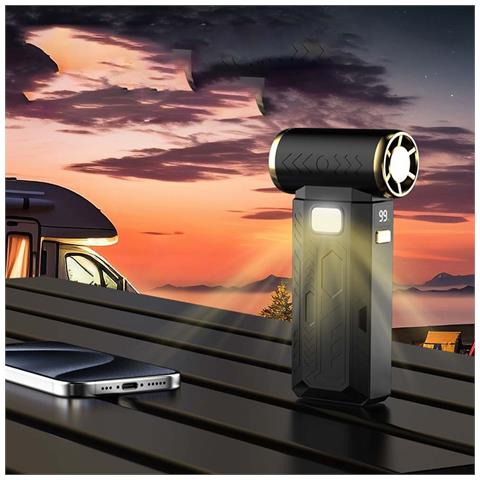 Soffiatore Turbo Ad Alta Velocità: Soffiatore Portatile Potente Con Luce Led E Velocità Regolabile Black - Foto 2