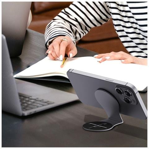 Supporto Magnetico Pieghevole Compatibile Con Magsafe - Doppio Magnete Con Adesivo Di Allineamento Grey - Foto 6