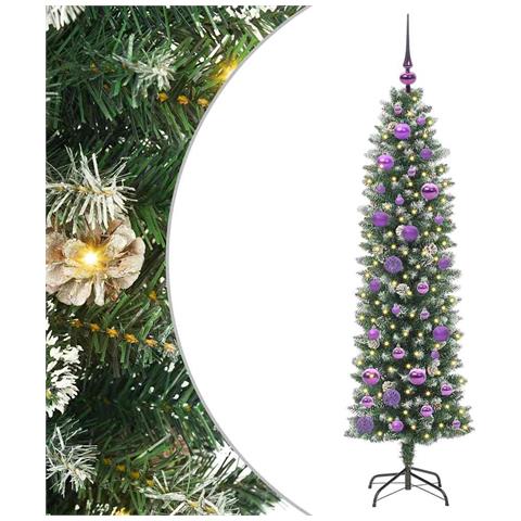 Albero di Natale Artificiale Sottile Verde e Bianco 150 cm - Foto 1