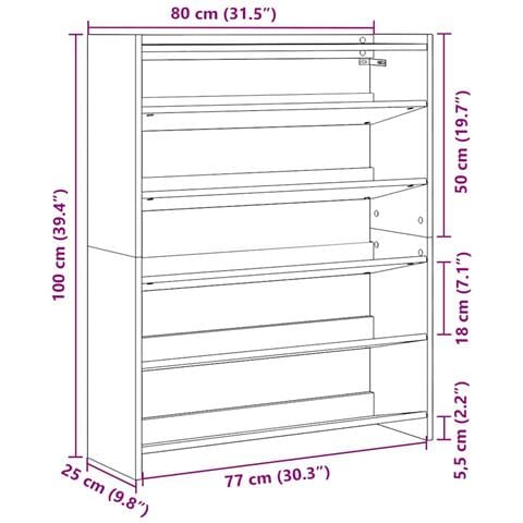 Scarpiera Legno Antico 80x25x100 cm in Legno Multistrato - Foto 9