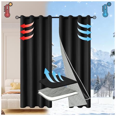 Tenda Oscurante Termica Invernale 2-in-1 Staccabile Nera - 132x241cm (occhielli, Pannello Singolo) - Foto 1