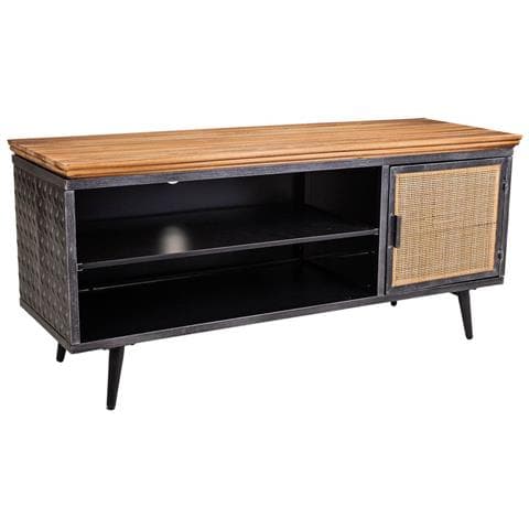 Mobile Base In Metallo Nero, Legno E Bambù 120x40x56,5h - Foto 1