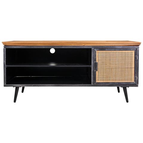 Mobile Base In Metallo Nero, Legno E Bambù 120x40x56,5h - Foto 2