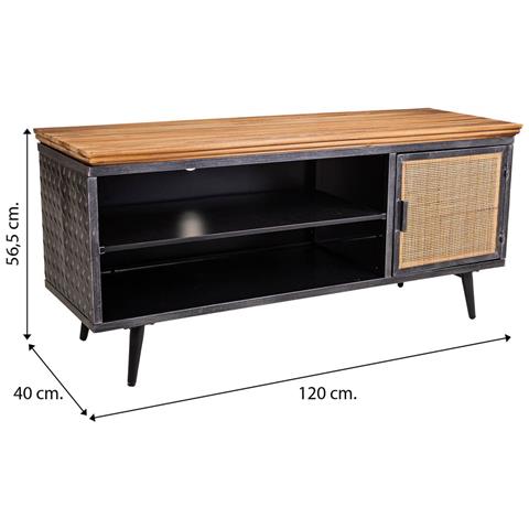 Mobile Base In Metallo Nero, Legno E Bambù 120x40x56,5h - Foto 7