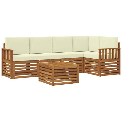 Set divani 6 pcs Naturale e Crema Legno di Acacia Massello - Foto 1
