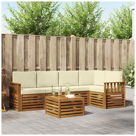 Set divani 6 pcs Naturale e Crema Legno di Acacia Massello - Foto 2