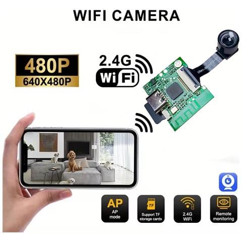 Telecamera Wifi Mini Modulo 5 Volt 26x23mm Gestione Tramite App Registrazione Video 480p Su Micro Sd - Foto 1