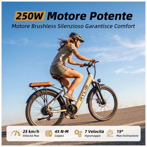 24 Pollici Bicicletta Elettrica Urbana per Adulti SU7 Batteria 36V 13Ah 7 Velocità Display LCD con sblocco NFC 250W 25KM /H 30-60km E-Bike Beige per Uomo e Donna - Foto 7