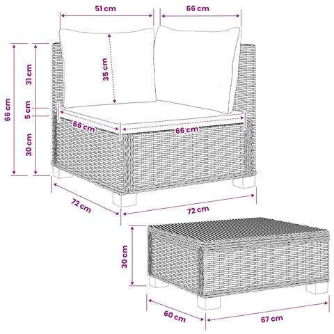 2 pz Set Lounge in Rattan con Cuscini GENDT Rattan naturale - Foto 9