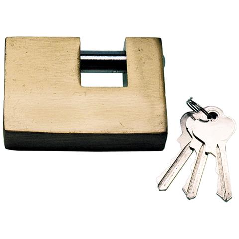 Lucchetto Rettangolare, Modello Pesante Antiscasso, Corpo In Ottone, Cilindro In Acciaio Temperato, Completo Di 3 Chiavi E Anello In Ferro. Misura Mm. 90 - Foto 1