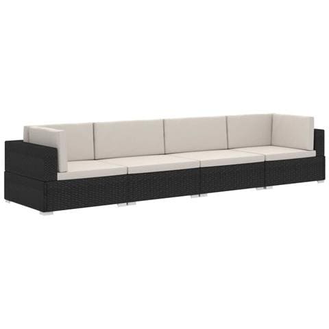 Set Divani Da Giardino 4 Pz Con Cuscini In Polyrattan Nero - Foto 1