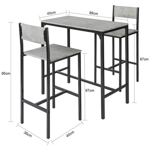 Set 3 Pezzi Tavolo Con 2 Sgabelli Alto Mobile Bar Per Casa Stile Vintage, Grigio, L89*p45*a86.5cm Ogt03-hg - Foto 2