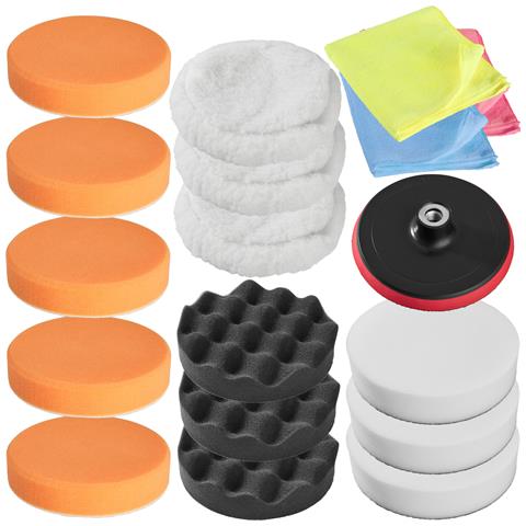 tectake Set Di Spugne Per Lucidatura Incluso 1 Piatto Per Lucidatura 18 Pezzi - Bianco