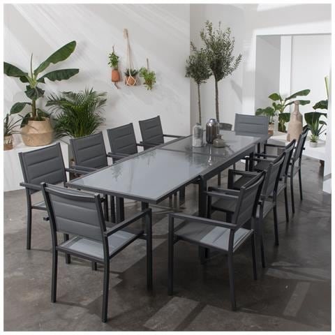 Lampedusaset Di Mobili Da Giardino Allungabili In Textilene Grigio 10 Posti - Alluminio Antracite - Foto 12