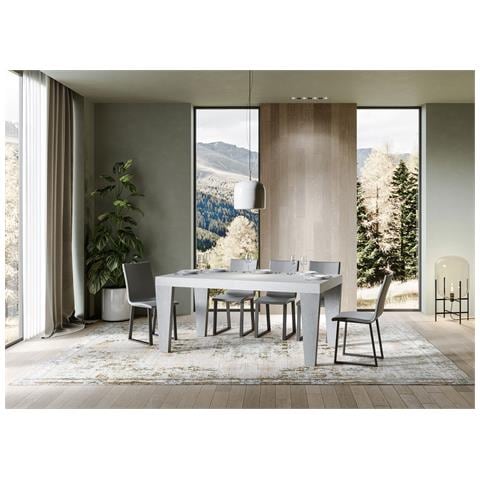Tavolo Allungabile 90x160/420 Cm Spimbo Mix Piano Bianco Frassino - Gambe Noce - Bianco Frassino /cemento - Foto 6