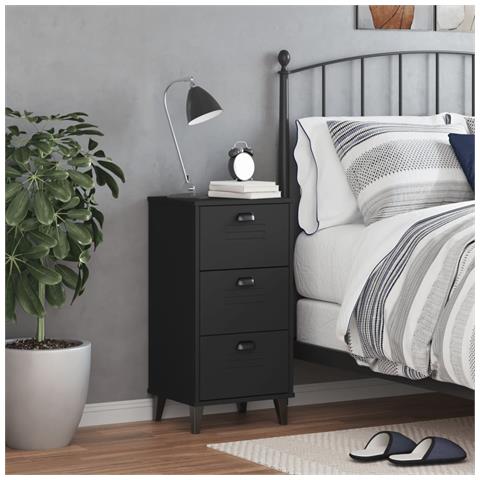 Comodino Viken Nero In Legno Massello Di Pino - Foto 3