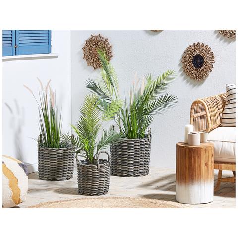 Set Di 3 Vasi Per Piante Rattan Sintetico Marrone Nikiti - Foto 1