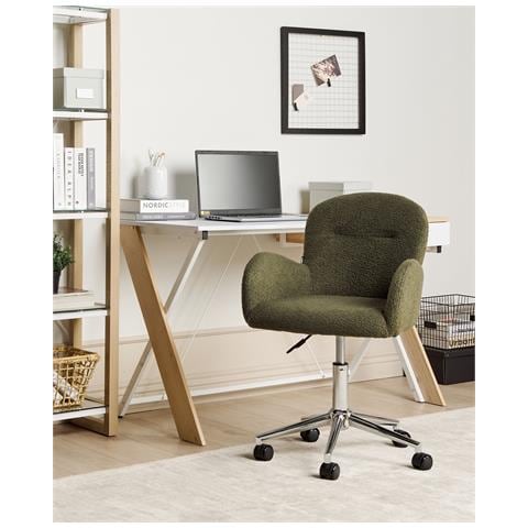Sedia Da Scrivania Priddy Bouclé Verde Scuro - Foto 1