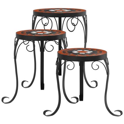 Supporti Per Piante 3 Pz Terracotta E Bianco In Ceramica - Foto 2