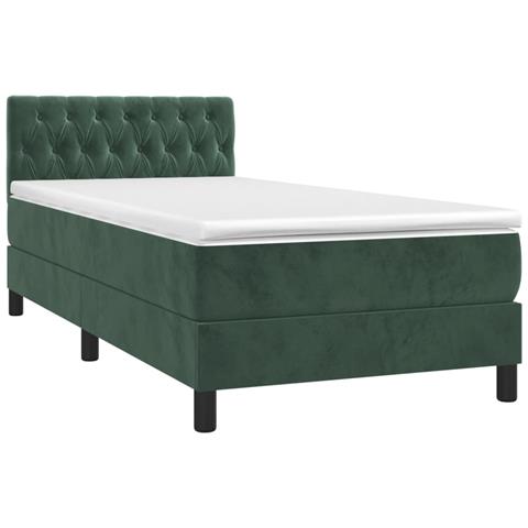 Letto A Molle Con Materasso E Led Verde Scuro 90x200cm Velluto - Foto 2