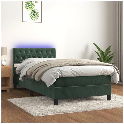 Letto A Molle Con Materasso E Led Verde Scuro 90x200cm Velluto - Foto 8