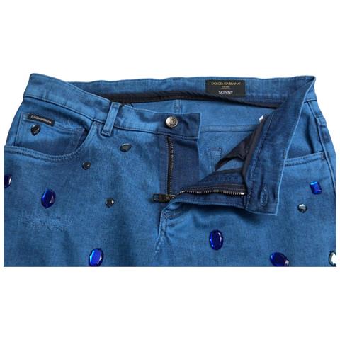 Jeans Skinny In Denim Impreziositi Da Cristalli Blu - It48 - M - Foto 4