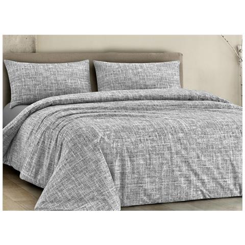 Completo Lenzuola Letto 100% Cotone Made In Italy Disegno Canva Matrimoniale Grigio - Foto 1