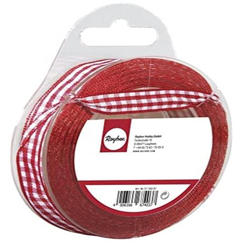 Rayher - Nastro Di Raso ""organza"" - Colore Rosso E Bianco 9,5mmx10mt - Foto 1