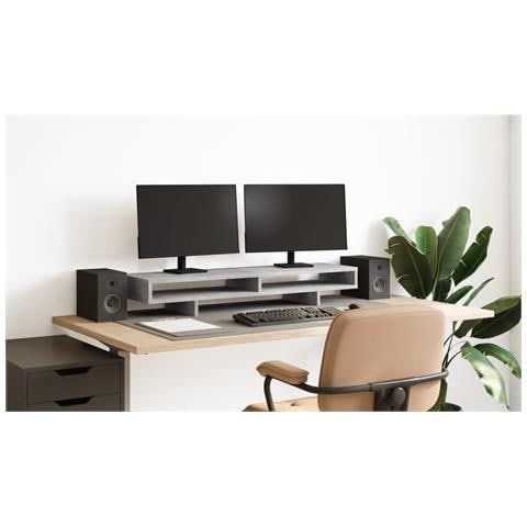 Supporto Monitor Grigio Cemento 100x27x15cm Legno Massello Pino - Foto 1
