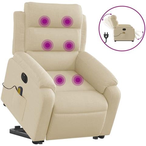 Poltrona Alzapersona Massaggiante Elettrica Crema In Tessuto - Foto 2