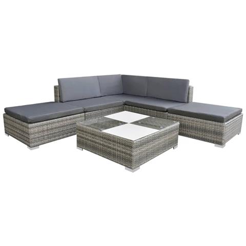 Set Divani Da Giardino 6 Pz Con Cuscini In Polyrattan Grigio - Foto 2