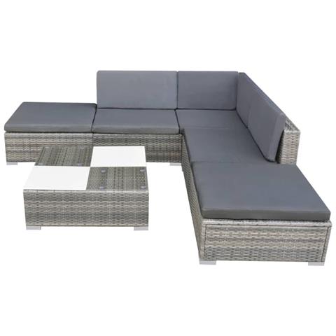 Set Divani Da Giardino 6 Pz Con Cuscini In Polyrattan Grigio - Foto 1