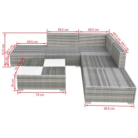Set Divani Da Giardino 6 Pz Con Cuscini In Polyrattan Grigio - Foto 5