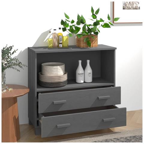 Lusso Casadino -  Credenza Hamar Grigio Scuro 85x35x80 Cm Legno Massello Di Pino - Foto 2